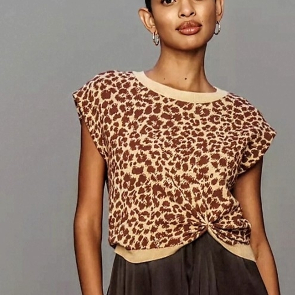 NWT Anthropologie The Gemini Cap-Sleeve Leopard Sweater + Tank Dress Set